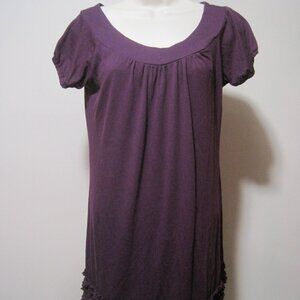Self Esteem Elastic Short Sleeve Cap Dress Shirt Womens Size Large Purple Ruffle